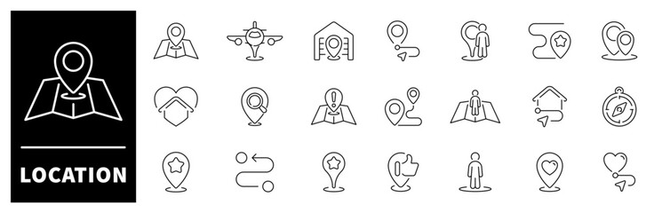 Location gps vector outline icons. Geolocation and navigation symbols