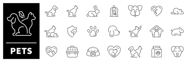 Pets vector icons. Pets outline icons. Different Pets Vector Outline Icon Set