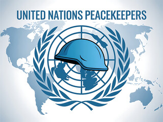 United nations peacekeepers symbol featuring helmet world map and emblem for global security and peacekeeping