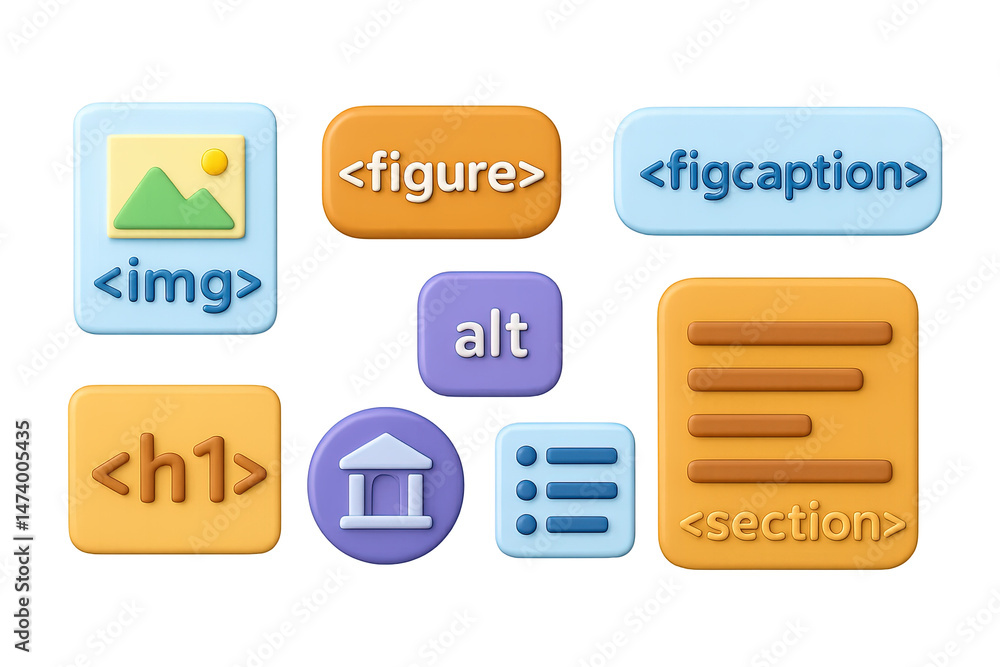 Poster web development icons set – 3d, filled, coding and interface symbols