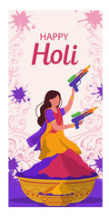 Happy Holi Festival Vertical Graphics Set - Women Celebrating with Colors-01