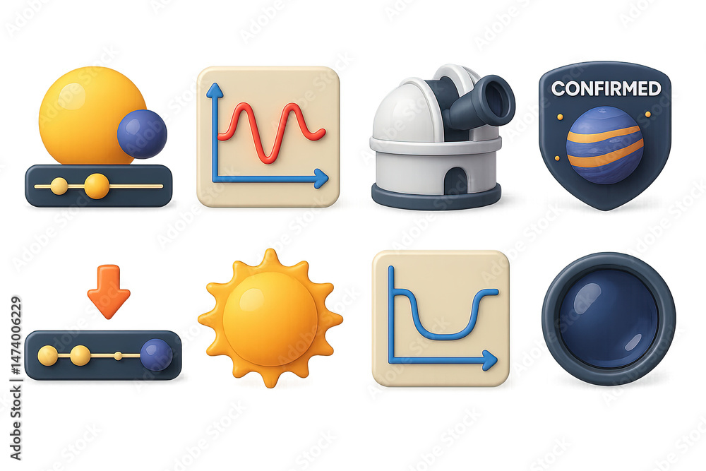 Poster astronomy and space 3d icons set – observational, celestial, discovery graphics