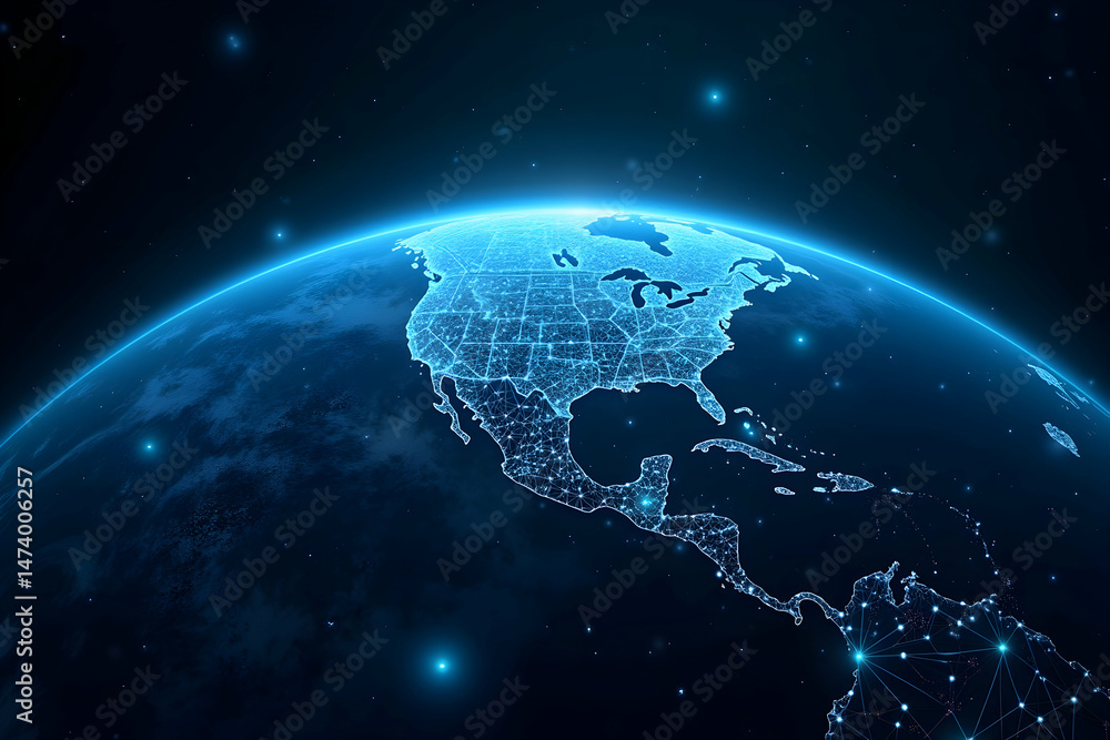Poster stunning high-resolution image of earth from orbit showcasing advanced network connectivity and digi