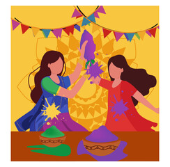 Happy Holi Festival Square Vector Illustration Set - Festive Graphics Pack-05