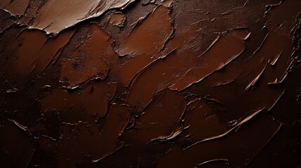 Rich Textured Surface of Dark Brown Paint with Artistic Brush Strokes and Highlights