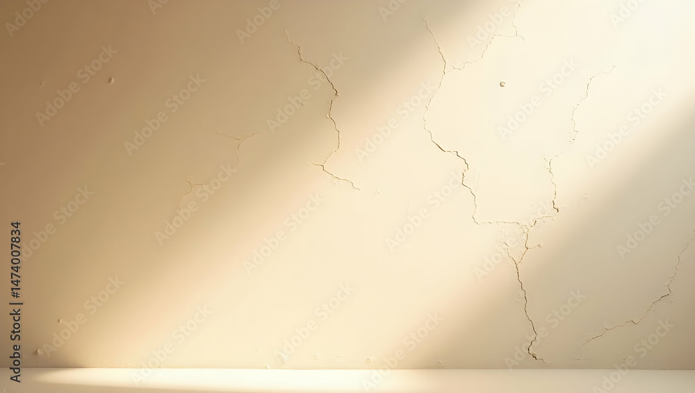 Aufkleber subtle warmth, a plaster surface with delicate cracks bathed in gentle sunlight creating a textured 