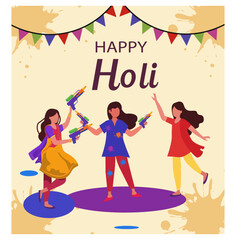 Happy Holi Festival Square Vector Illustration Set - Festive Graphics Pack-01