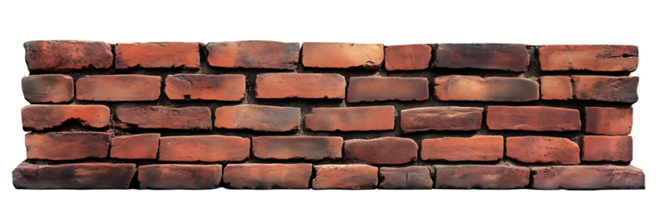 Weathered red brick wall texture on transparent background detailed stone facade