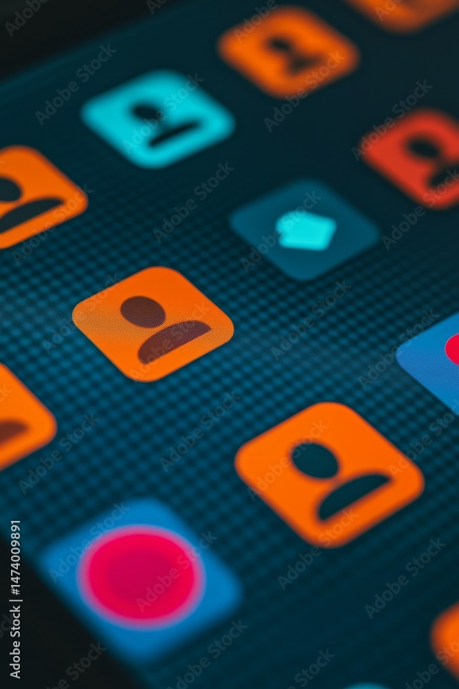Aufkleber colorful app icons displayed on a digital screen with a grid background. online conferences network 