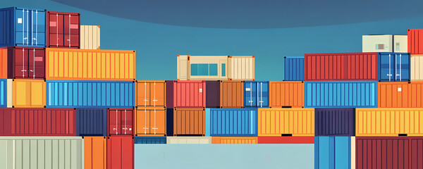Fototapeta premium illustrazione con vista di container industriali per il trasporto di merci