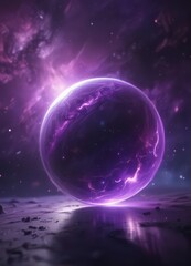 Naklejka premium Ethereal orb glows, purple nebula swirls around , captivating, cosmic, nebula cloud