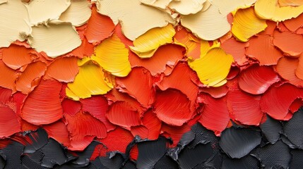 Vibrant Abstract Texture of Thickly Layered Paints in Warm Tones of Red, Yellow, and Black