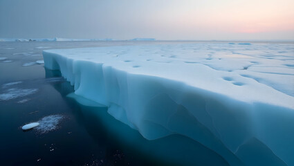 Tranquil Iceberg Landscape, A Serene View of the Frozen Wilderness under a Gentle Sky, showcasing the stark beauty and icy textures of nature's sculpture