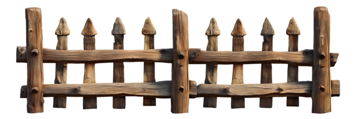 Rustic wooden fence on transparent background detailed png cutout