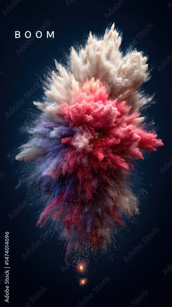 Poster explosive artistic bloom: captivating image of colorful explosion bursting against a dark backdrop. 
