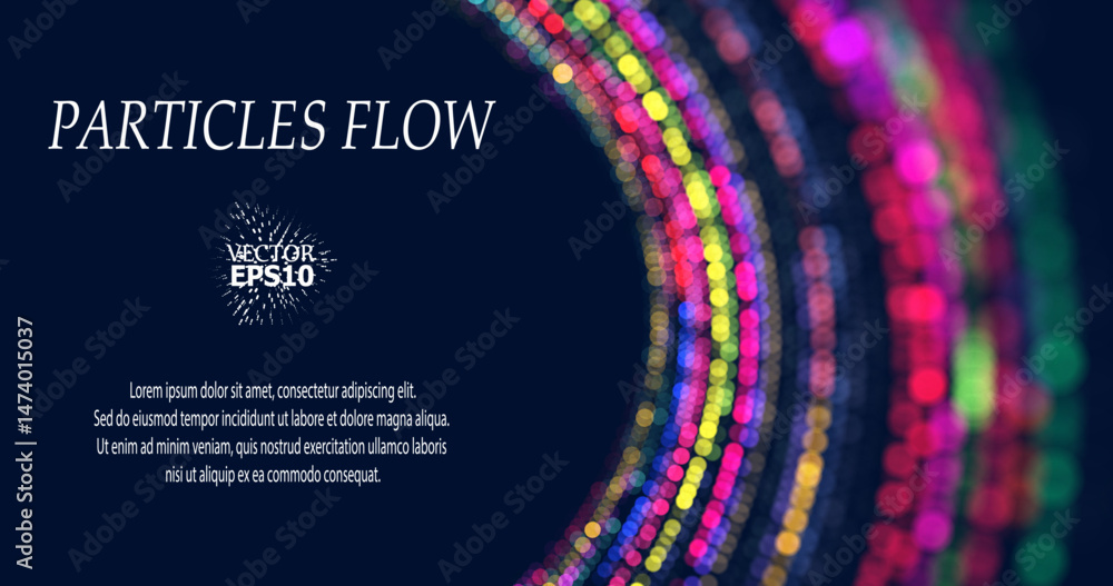 Poster abstract background with stripes of different colors and gradients. particles in motion. technologie