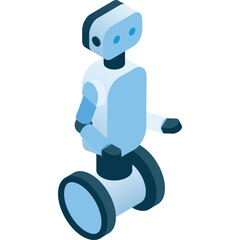 Wheeled robot hi-tech character vector icon isolated on white background. AI technology and robotic human assistance