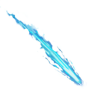 2D digital illustration of a blue flying meteor or icy projectile effect, perfect for games, magic spells, and fantasy animations. Can be used as an ice magic shot or a cold elemental impact.