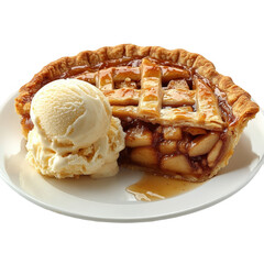Delicious apple pie with vanilla ice cream dessert homemade sweet treat on transparent background