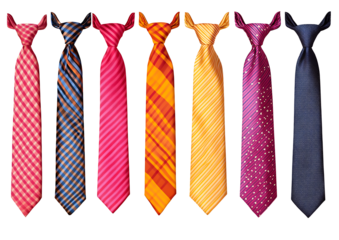 Collection of colorful neckties assorted formal fashion items on transparent background