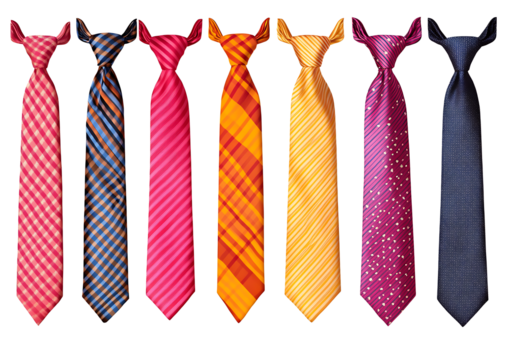 Collection of colorful neckties assorted formal fashion items on transparent background