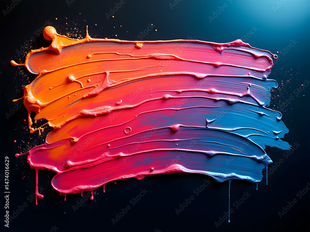 Poster vibrant acrylic paint smear with neon colors on a polished surface, creating an eye-catching abstrac