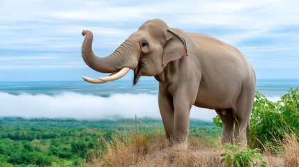 Fototapeta premium Majestic Elephant Standing on a Hill Overlooking the Landscape