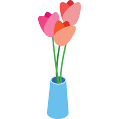 Flower vase vector icon. Tulip plant floral bouquet isolated on white background