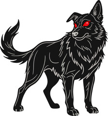 Illustration of a Fierce dog with Red Eyes in a Dashing Vector Style