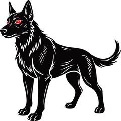 Illustration of a Fierce dog with Red Eyes in a Dashing Vector Style