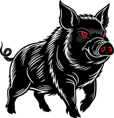 illustration of a Fierce pig with Red Eyes in a Dashing Vector Style
