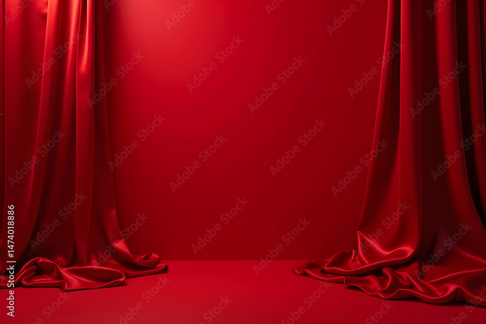 Aufkleber vibrant fire engine red studio setting with elegant draping curtains creating a luxurious and captiv