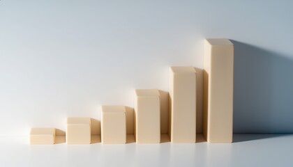 An abstract visual of financial growth represented by stacks of neutral-colored blocks arranged in ascending height on a minimalist pastel background with soft shadows and clean, balanced lighting