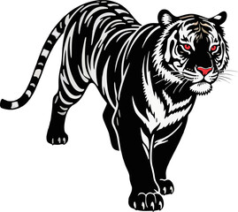 Fierce Black tiger with Red Eyes in a Dashing Vector Style