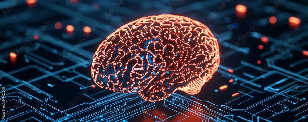 Poster digital brain concept on circuitry background representing ai and technology. ai with future digital