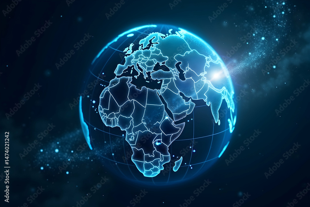 Poster vibrant luminescent earth, a digital rendering of a world illuminated from within, displaying advanc