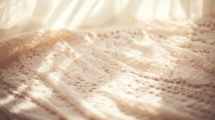 Delicate Light Filtering Through an Intricately Crocheted Lace Fabric on Soft Background