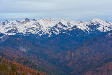 Snow-Capped Mountains and Autumn Valleys in Sequoia National Park