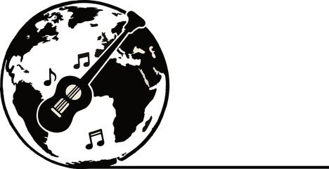 Global Harmony: Guitar and Music Notes Encircling the Earth