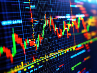 Fototapeta premium Financial market analysis displaying stock trends and data visualization