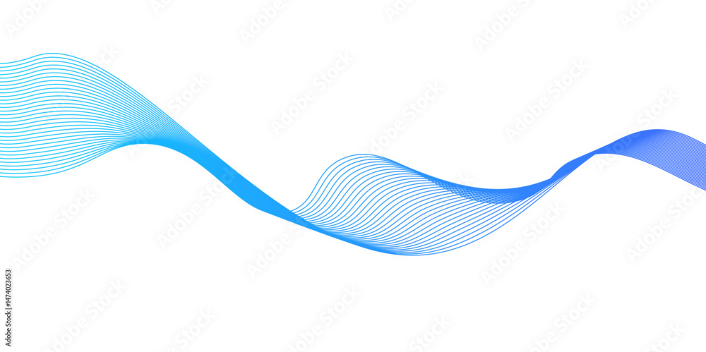 Poster smooth flowing dynamic blue wave lines isolated on white background,abstract background with busines