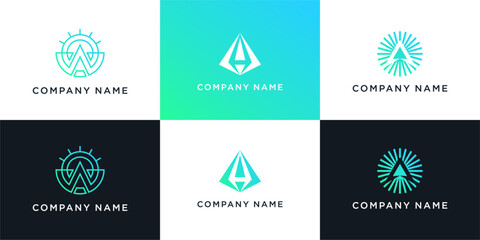 Set of Unique Abstract letter A logo with sun