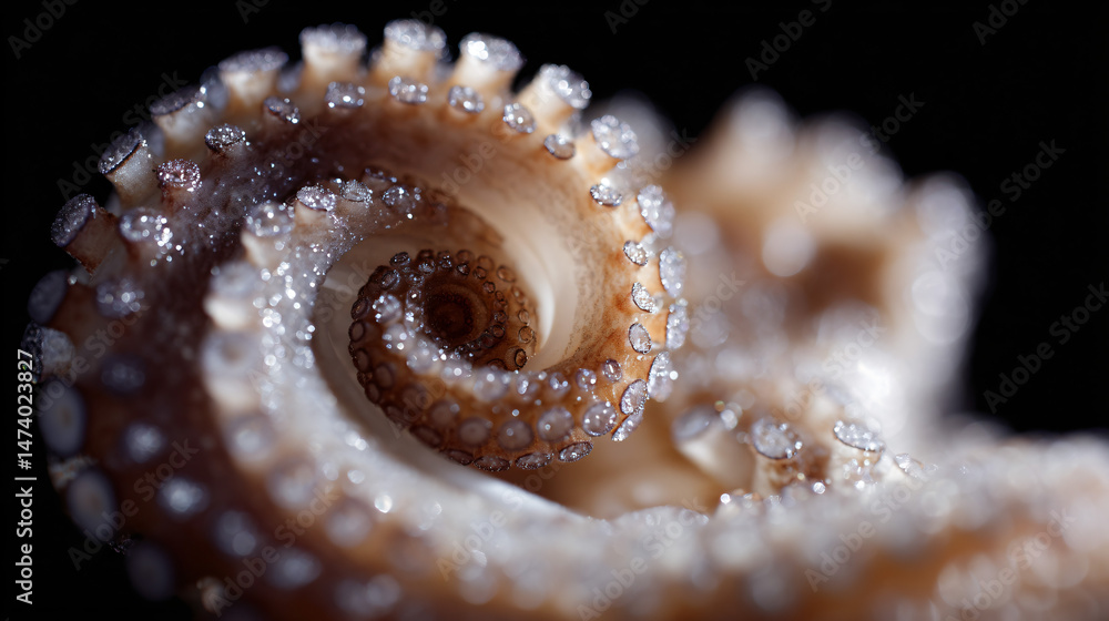 Poster detail conclude up of a spiral devilfish tentacle, showcasing its texture and suckers.