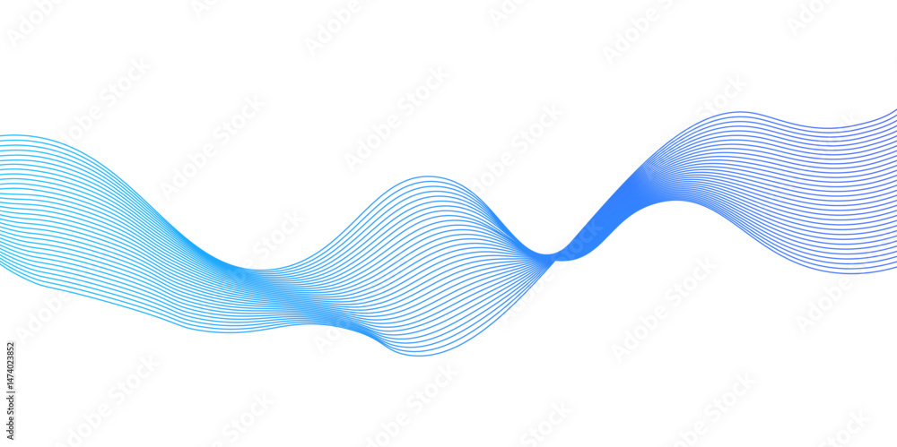 Poster smooth flowing dynamic blue wave lines isolated on white background,abstract background with busines
