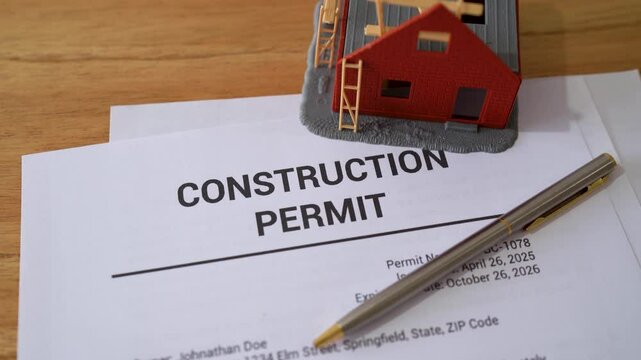 Construction permit papers. Concept of burocracy and due deligence before building a home.