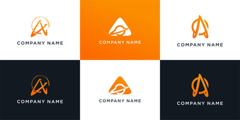 Set of Abstract globe logo with letter A