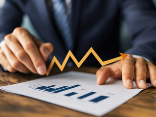 Business professional analyzing growth trends in market data report
