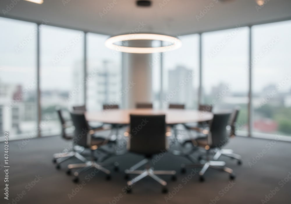 Aufkleber blurred view of a modern conference room with a round table and city view through large windows