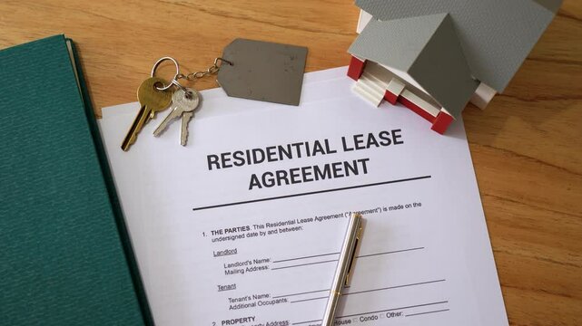 Residential lease agreement papers. Concept of leasing a house to live in.