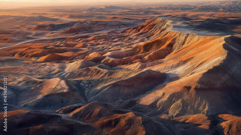 Poster aerial view of a mountain range in a desert landscape, suitable for use in travel or nature-related 
